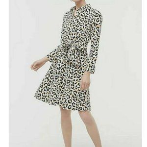 J.Crew Leopard Print Cotton Tie-waist Long Sleeve Casual Dress Size: US 8